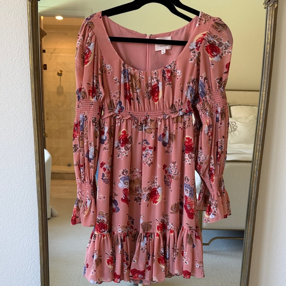 cinq a sept Pink Floral Ruffle Hem Dress